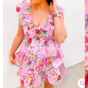 Laura Ashley Brianna Cannon Pink Floral Ruffle Dress Kentucky Oaks